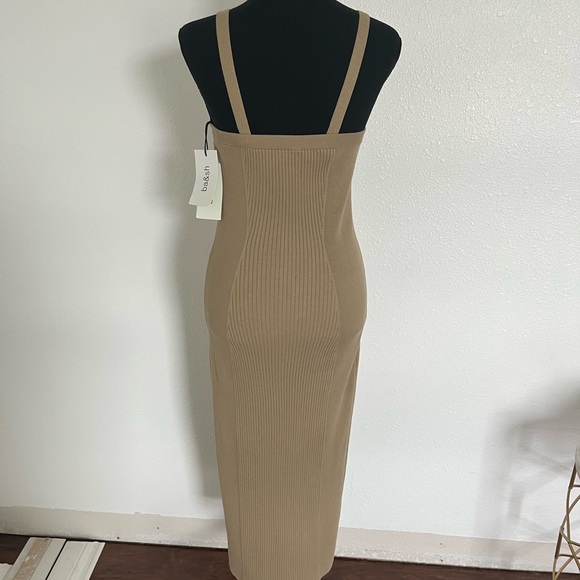 ba&sh Tan Asymmetrical Ribbed Sheath Dress - Picture 6 of 9